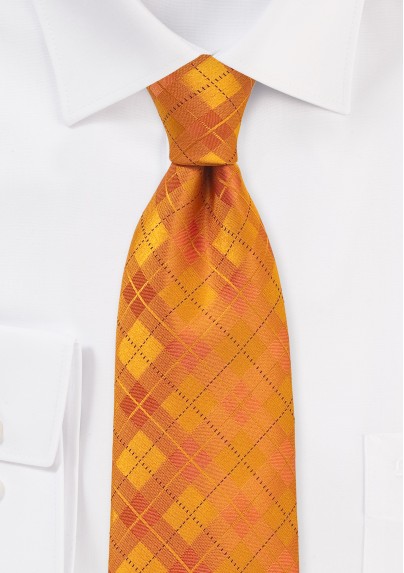 Bright Orange Plaid Tie in XL