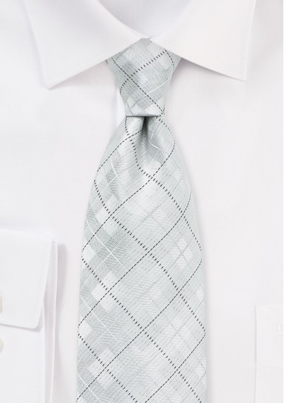 White and Platinum Tie with Check Design