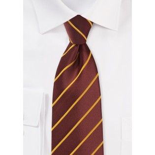 Cinnamon Hued Tie with Narrow Mustard Stripes in Kids Size