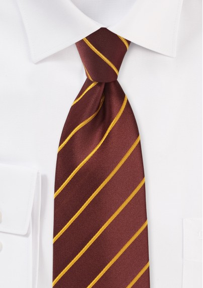 Cinnamon Hued Tie with Narrow Mustard Stripes
