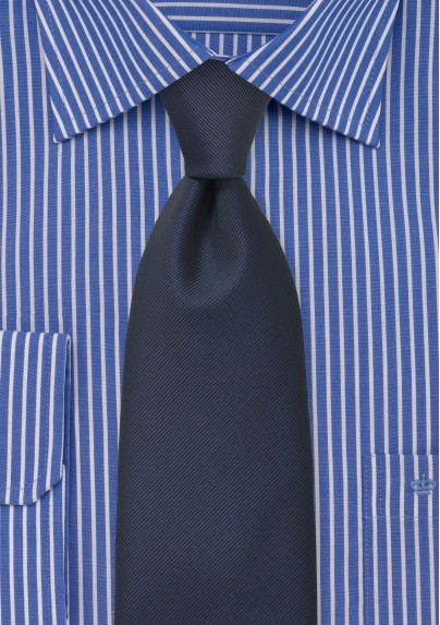 Dark Navy Blue Tie with Ribbing - Mens-Ties.com
