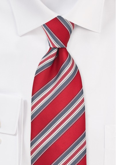 Striped Tie in Red, Grey and Ivory