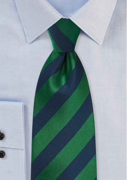 Diagonal Striped Kids Tie in Hunter Green and Navy