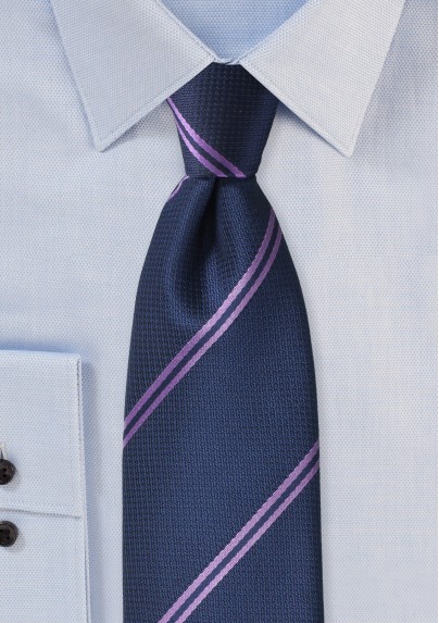 Navy Tie with Lavender Stripes
