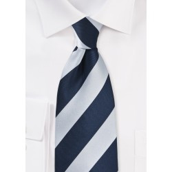 Navy and Silver XL Length Striped Tie