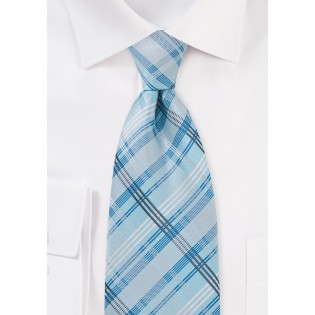 Sky Blue Checkered Tie for Kids
