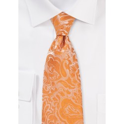 Tangelo Orange Paisley Tie in XL Length