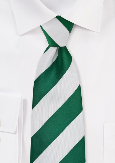 Hunter Green and White Striped Necktie