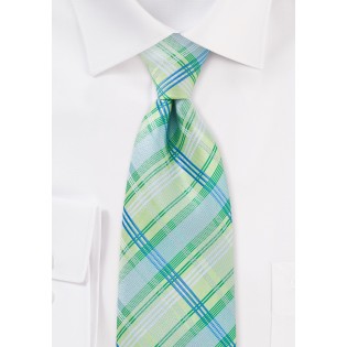 Light Green Check Tie in Extra Long Length