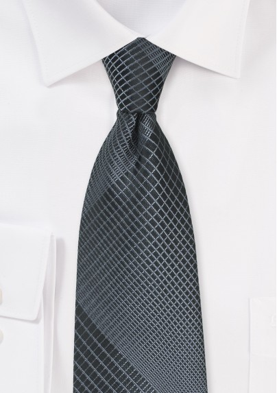 Modern Designer Plaid Tie in Charcoal and Silver