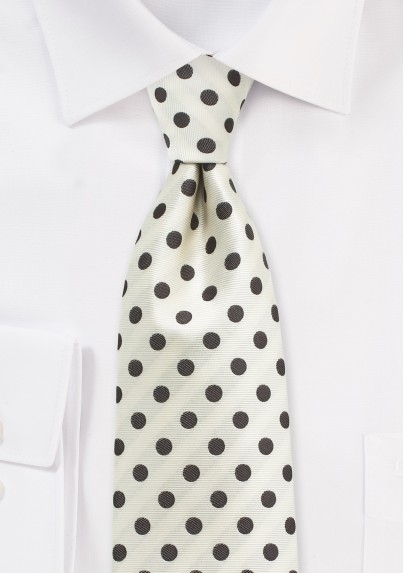 Cream Summer Tie with Brown Polka Dots