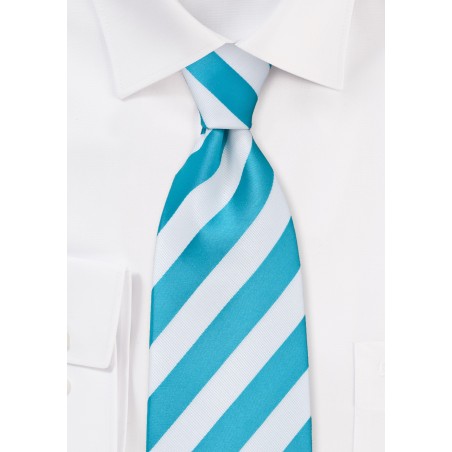 Extra Long Tie in Mermaid Teal and White