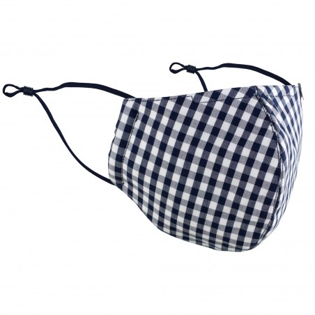 Gingham Check Cotton Mask in Navy