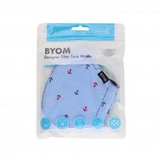 sky blue anchor print face mask in cotton with filter in bag