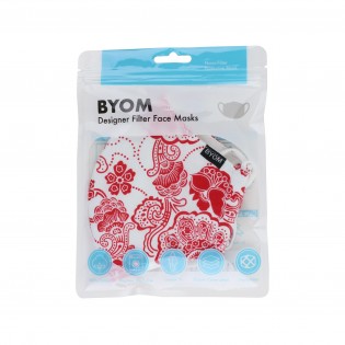 Red and White Floral Paisley Cotton Filter Mask in bag