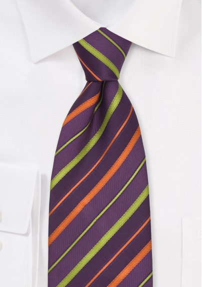 Striped Silk Tie in Lavender, Orange, and Lime-Green