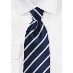 Striped Midnight Blue Tie in Extra Long