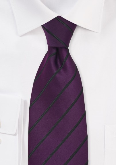 Eggplant and Black Striped Tie in Long Length