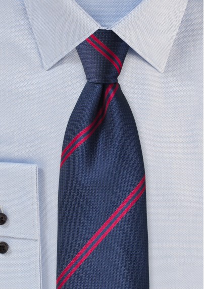 Modern Striped Tie in Navy and Red