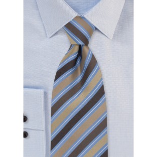 Brown & Blue Striped Silk Tie
