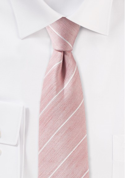 Blush Pink Linen Tie with White Stripes