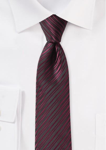 Burgundy Skinny Tie with Stripes