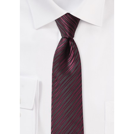 Burgundy Skinny Tie with Stripes