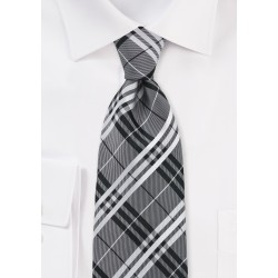Modern Plaid Tie in Silver and Black
