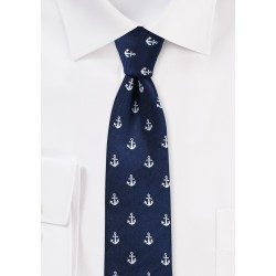 Nautical Theme Skinny Tie in Navy