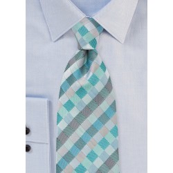 Patchwork Patterned Tie in Aquas