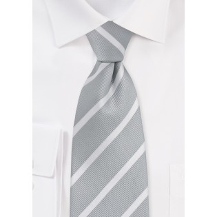 Soft Silver and White Striped Neck Tie