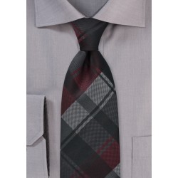 Plaid Tie in Charcoals and Merlots