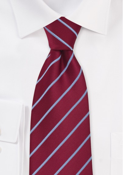 Cherry Red and Light Blue Striped Tie