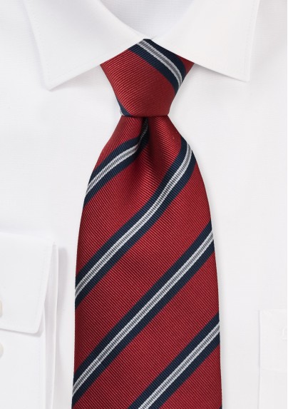 XL Regimental Striped Tie in Crimson