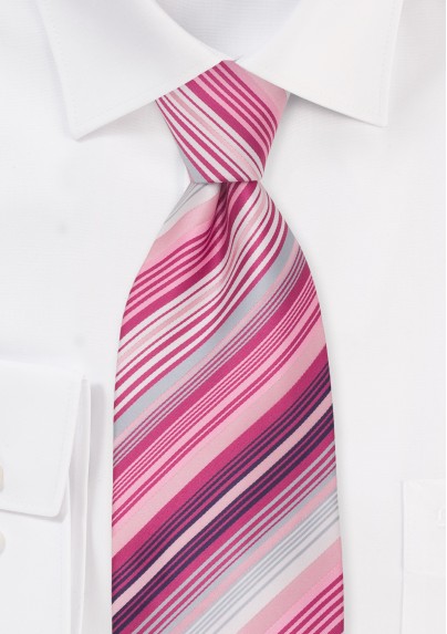 Pink Ties - Hot Pink Striped Necktie