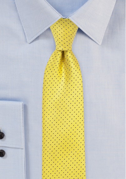 Skinny Pin Dot Tie in Bright Yellow and Navy