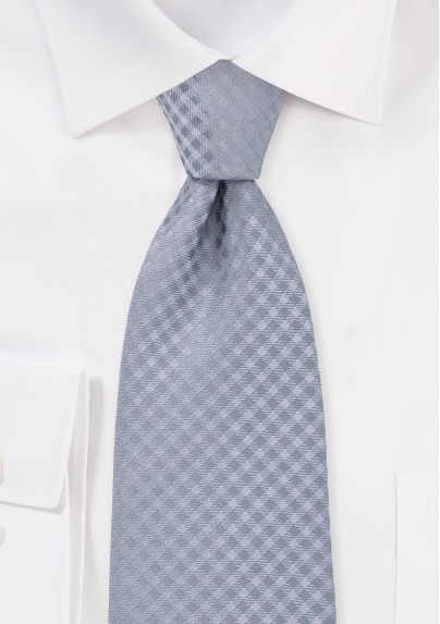 Extra Long Gingham Check Tie in Silver