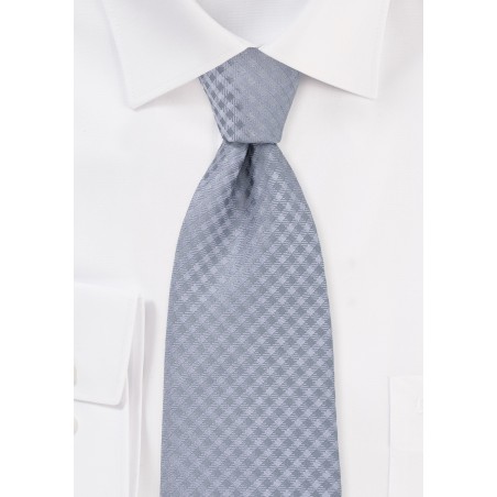 Gingham Check Kids Tie in Classic Silver Gray