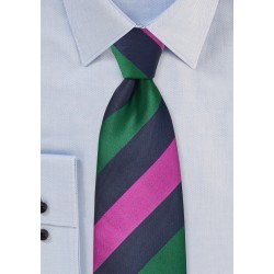 Striped Tie in Navy, Hunter Green, Fuchsia