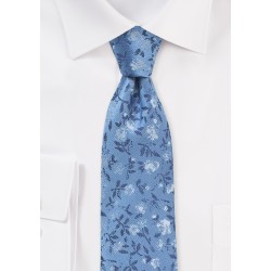 Silver and Blue Floral Skinny Tie