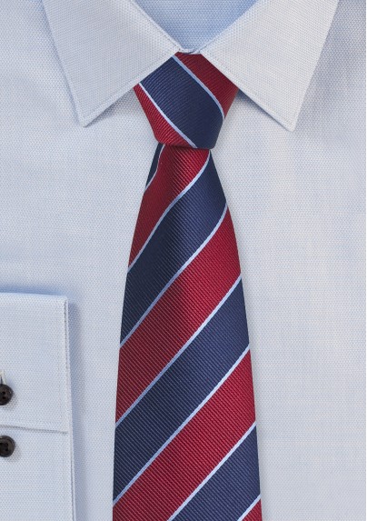 Collegiate Stripe Skinny Tie in Red and Blue