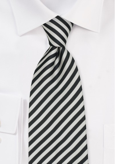 Striped Tie in Charcoal-Gray and White