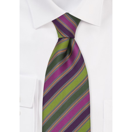 Silk Tie by Cavallieri in Green, Pink, Orange, Gray