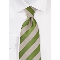 Extra Long Fern Green and Tan Striped Tie