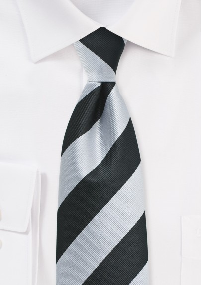 Elegant Silver and Black Repp Striped Tie