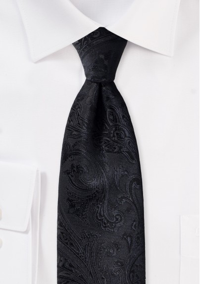 Textured Black Paisley Tie for Kids