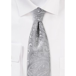 Elegant XL Paisley Tie in Silver