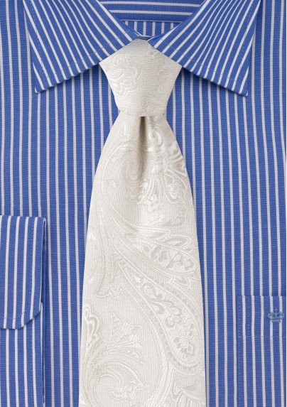 Elegant Woven Paisley Tie in Ivory