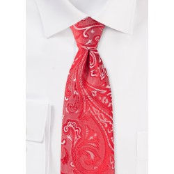 Poppy Red Paisley Tie in XL