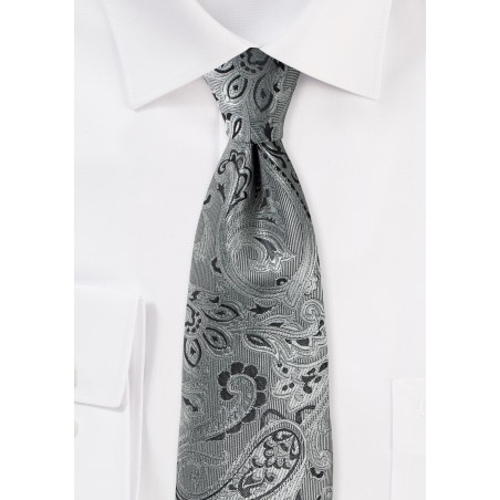 Rich Paisley Tie in Mercury Silver